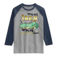 Funny Dinosaur Lover Raglan Shirt I Am Not Lazy I Am On Energy Saving Mode - Wonder Print Shop