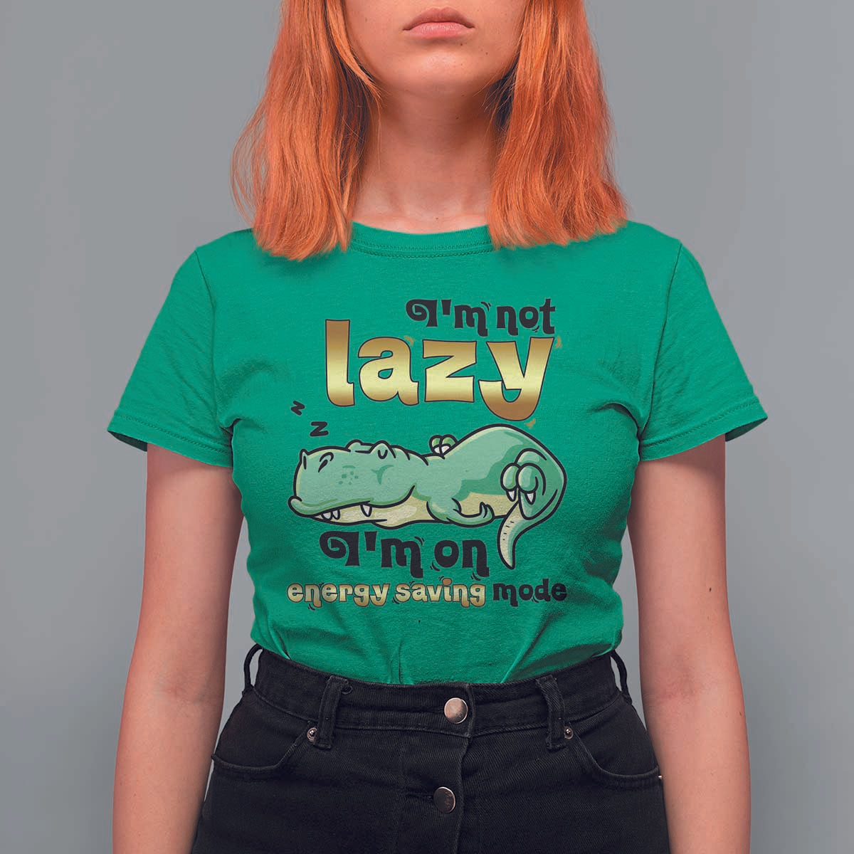 Funny Dinosaur Lover T Shirt For Women I Am Not Lazy I Am On Energy Saving Mode - Wonder Print Shop