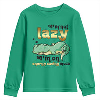 Funny Dinosaur Lover Youth Sweatshirt I Am Not Lazy I Am On Energy Saving Mode - Wonder Print Shop