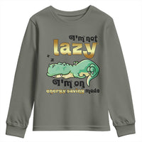 Funny Dinosaur Lover Youth Sweatshirt I Am Not Lazy I Am On Energy Saving Mode - Wonder Print Shop