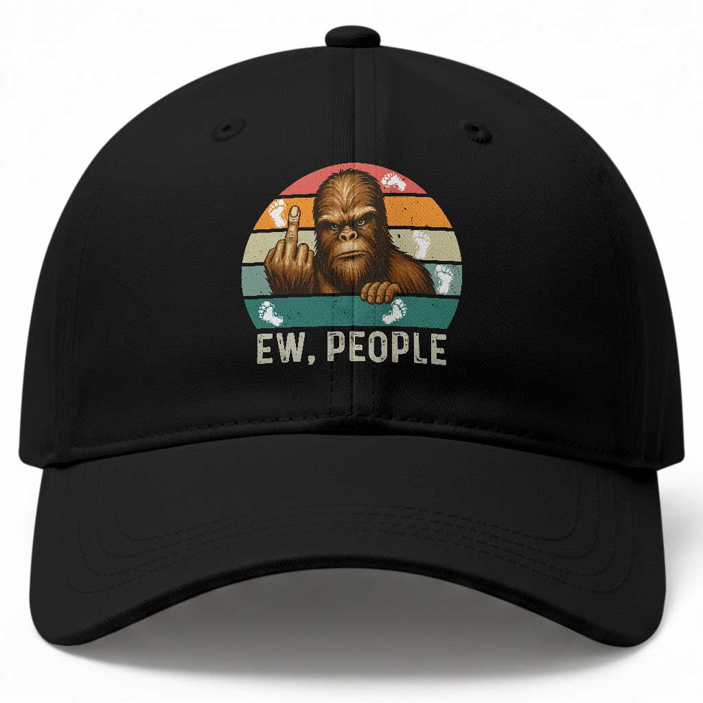 Bigfoot Lover Baseball Cap Funny Ew People Retro Sunset Design
