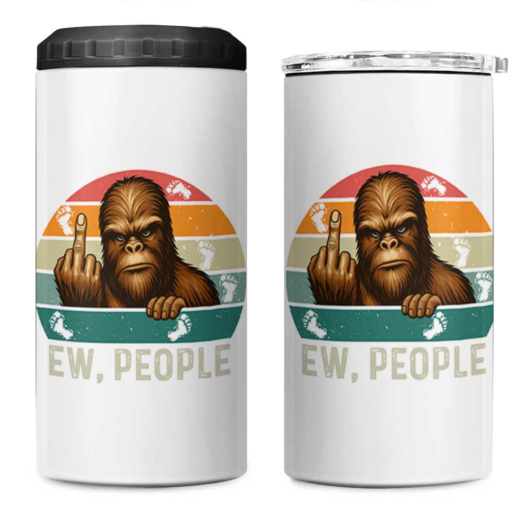 Bigfoot Lover 4 in 1 Can Cooler Tumbler Funny Ew People Retro Sunset Design