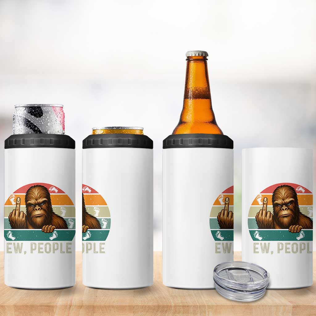Bigfoot Lover 4 in 1 Can Cooler Tumbler Funny Ew People Retro Sunset Design