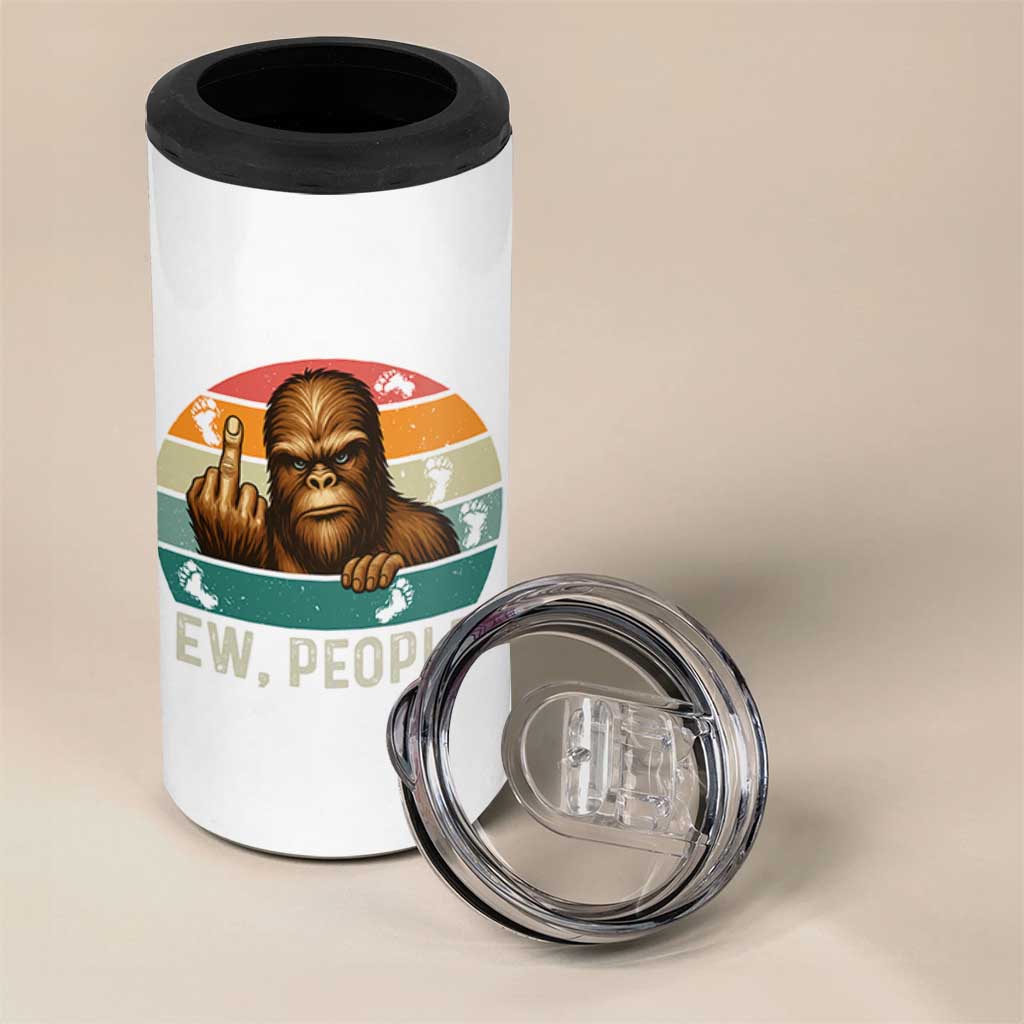 Bigfoot Lover 4 in 1 Can Cooler Tumbler Funny Ew People Retro Sunset Design