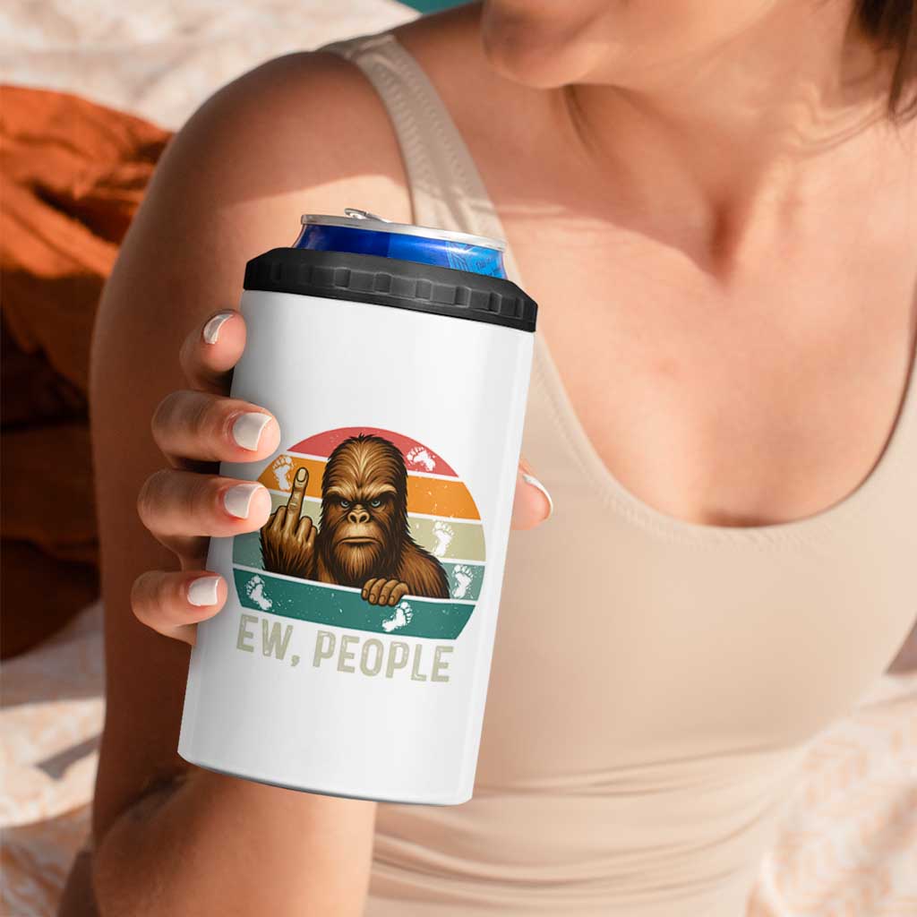 Bigfoot Lover 4 in 1 Can Cooler Tumbler Funny Ew People Retro Sunset Design
