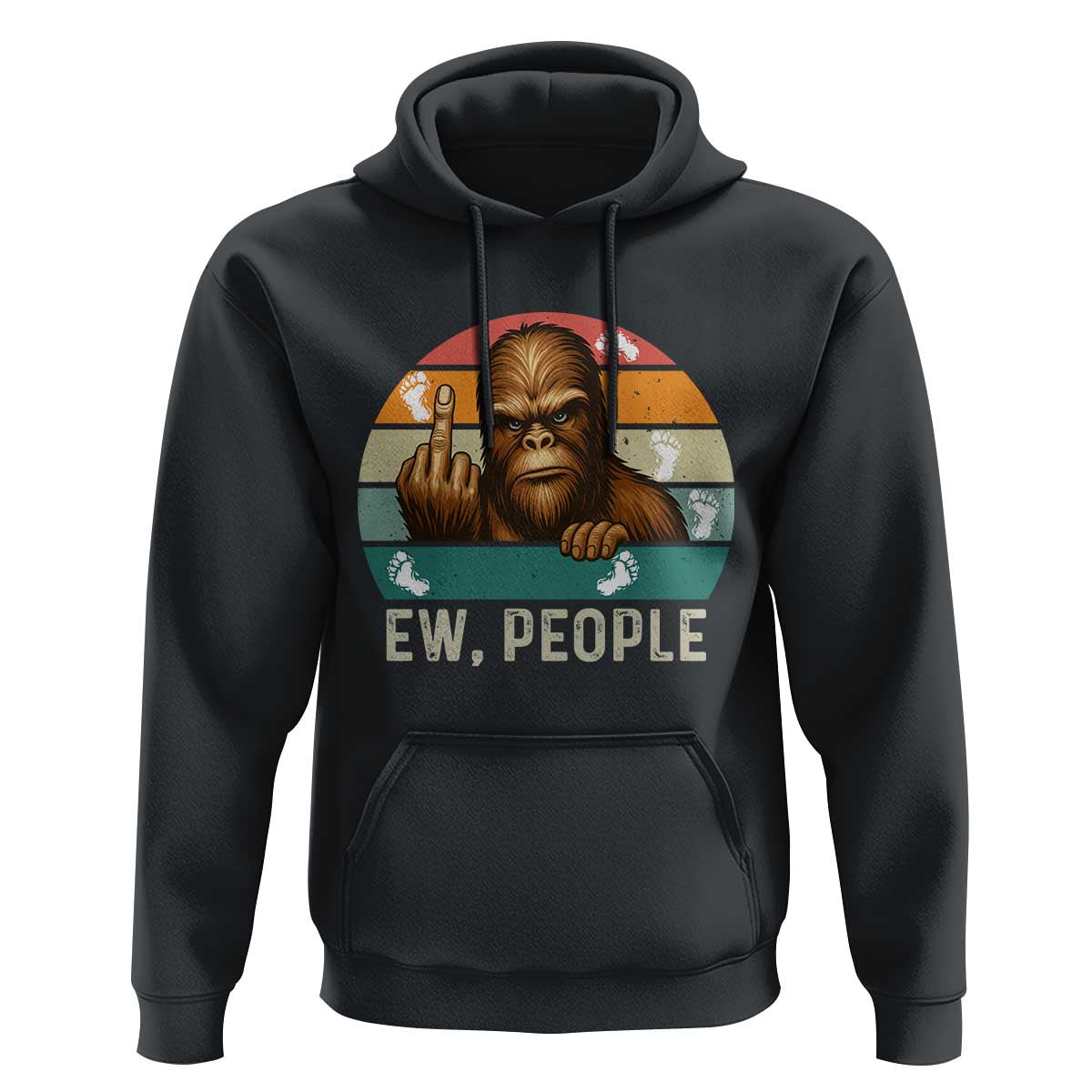 Bigfoot Lover Hoodie Funny Ew People Retro Sunset Design - Wonder Print Shop
