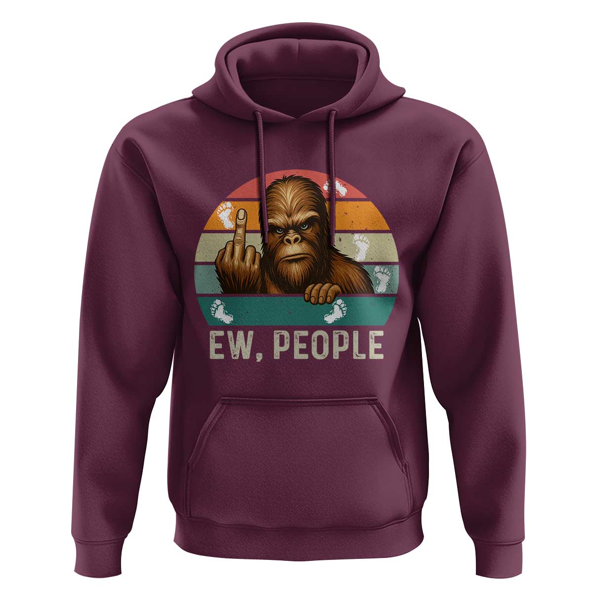 Bigfoot Lover Hoodie Funny Ew People Retro Sunset Design - Wonder Print Shop