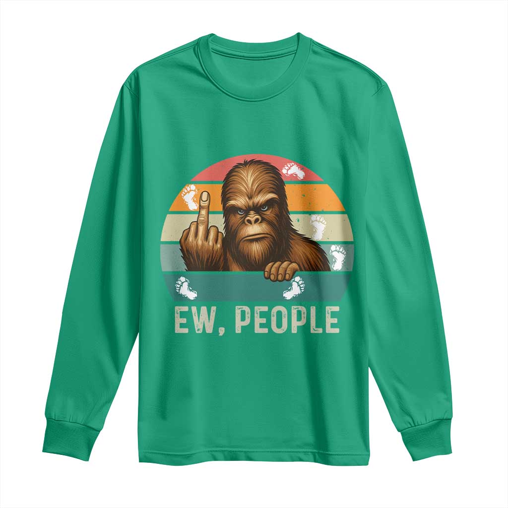 Bigfoot Lover Long Sleeve Shirt Funny Ew People Retro Sunset Design - Wonder Print Shop