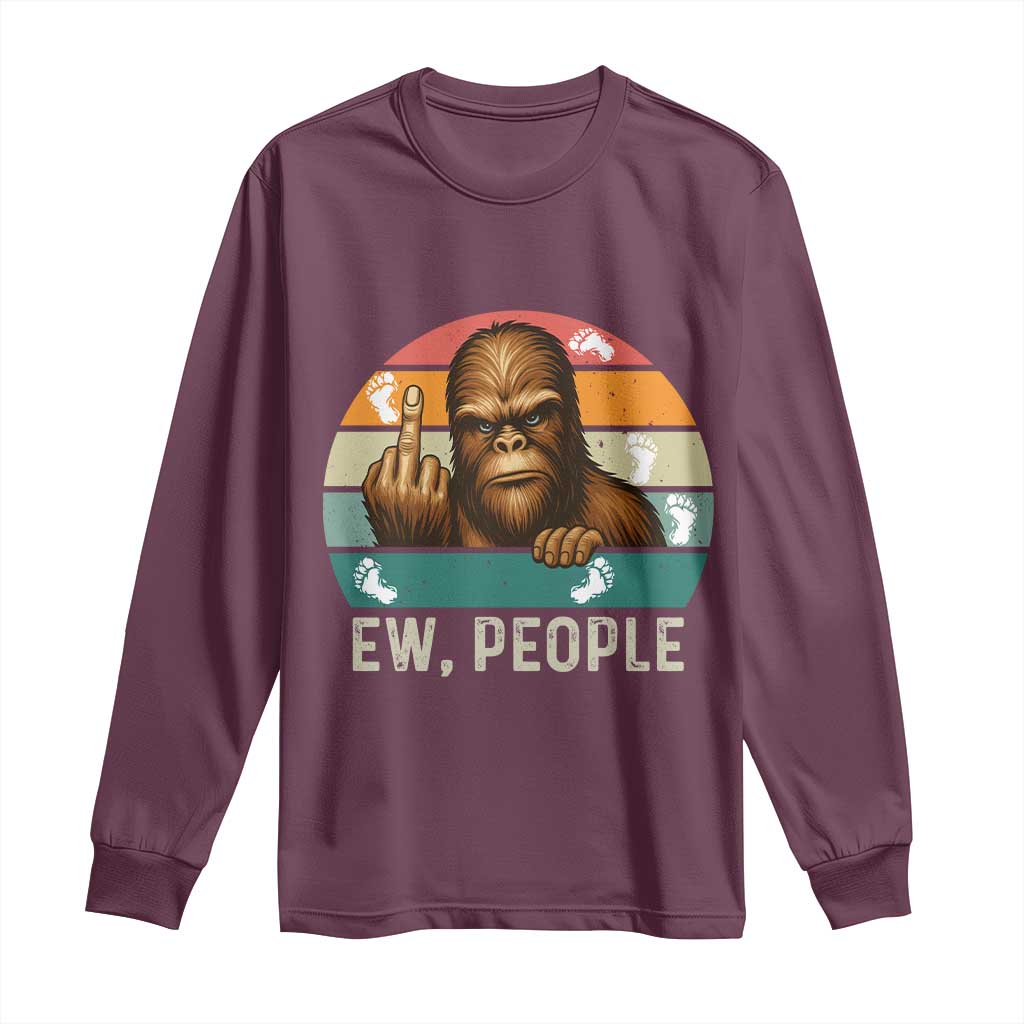 Bigfoot Lover Long Sleeve Shirt Funny Ew People Retro Sunset Design - Wonder Print Shop