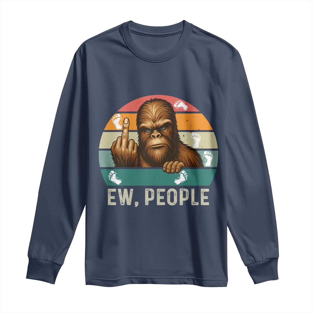 Bigfoot Lover Long Sleeve Shirt Funny Ew People Retro Sunset Design - Wonder Print Shop