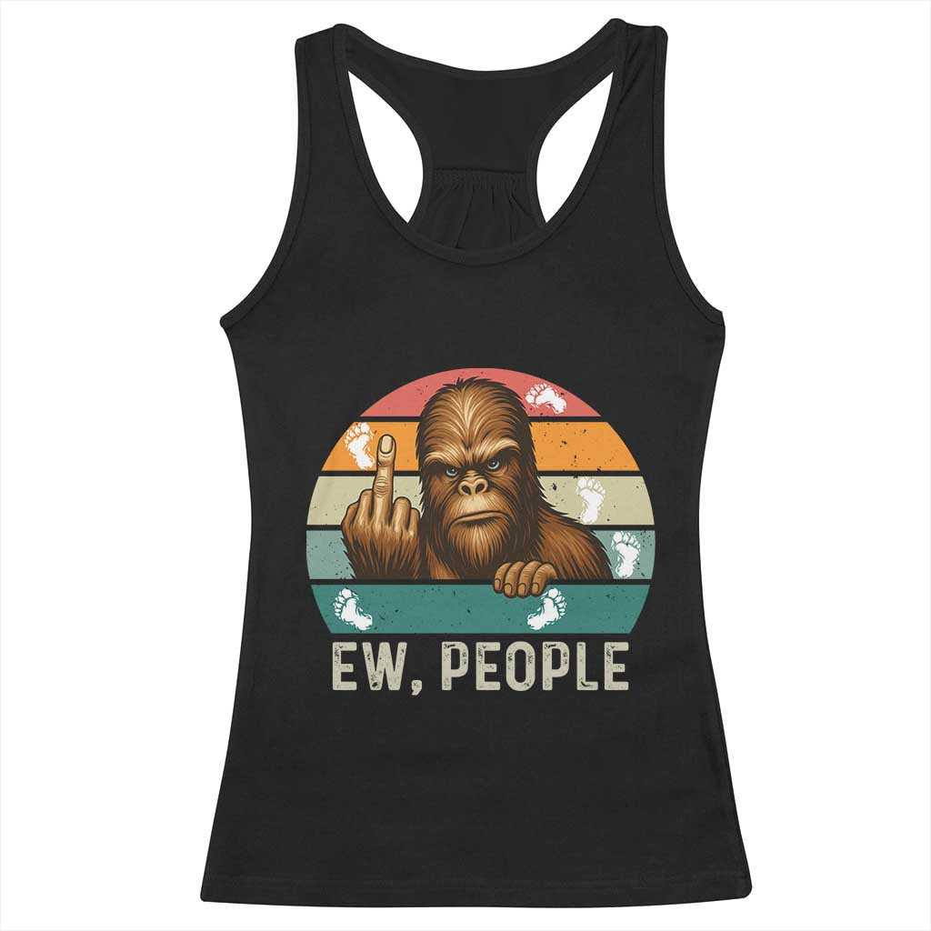 Bigfoot Lover Racerback Tank Top Funny Ew People Retro Sunset Design - Wonder Print Shop