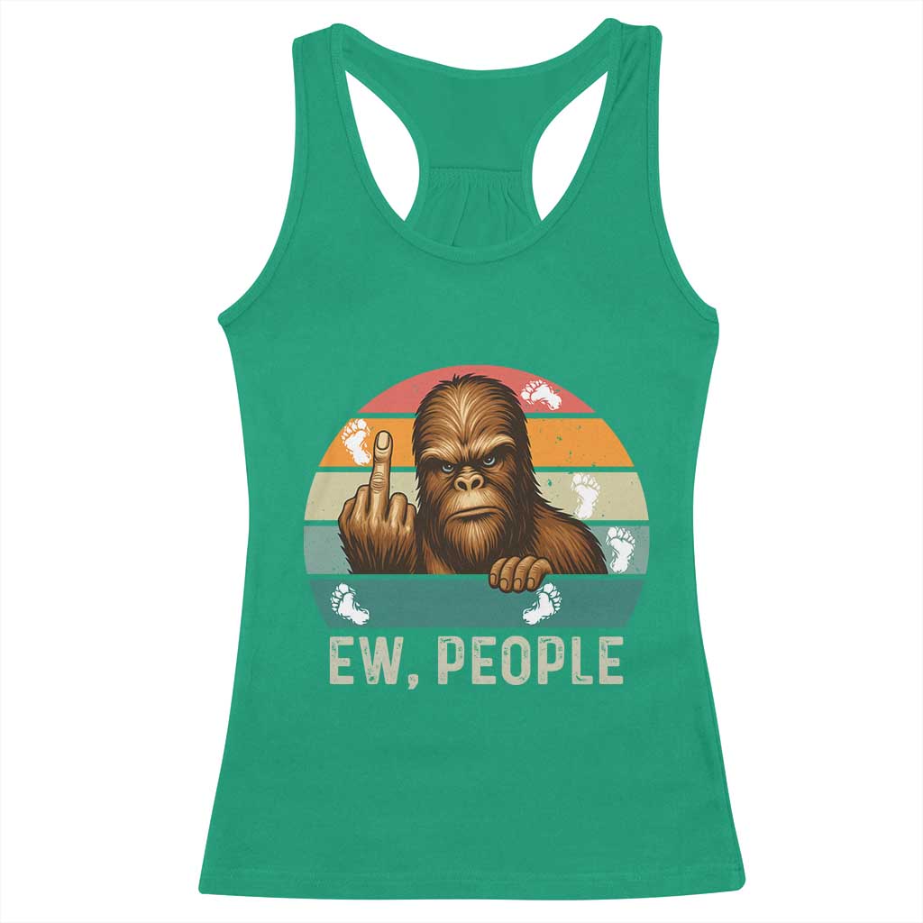 Bigfoot Lover Racerback Tank Top Funny Ew People Retro Sunset Design - Wonder Print Shop
