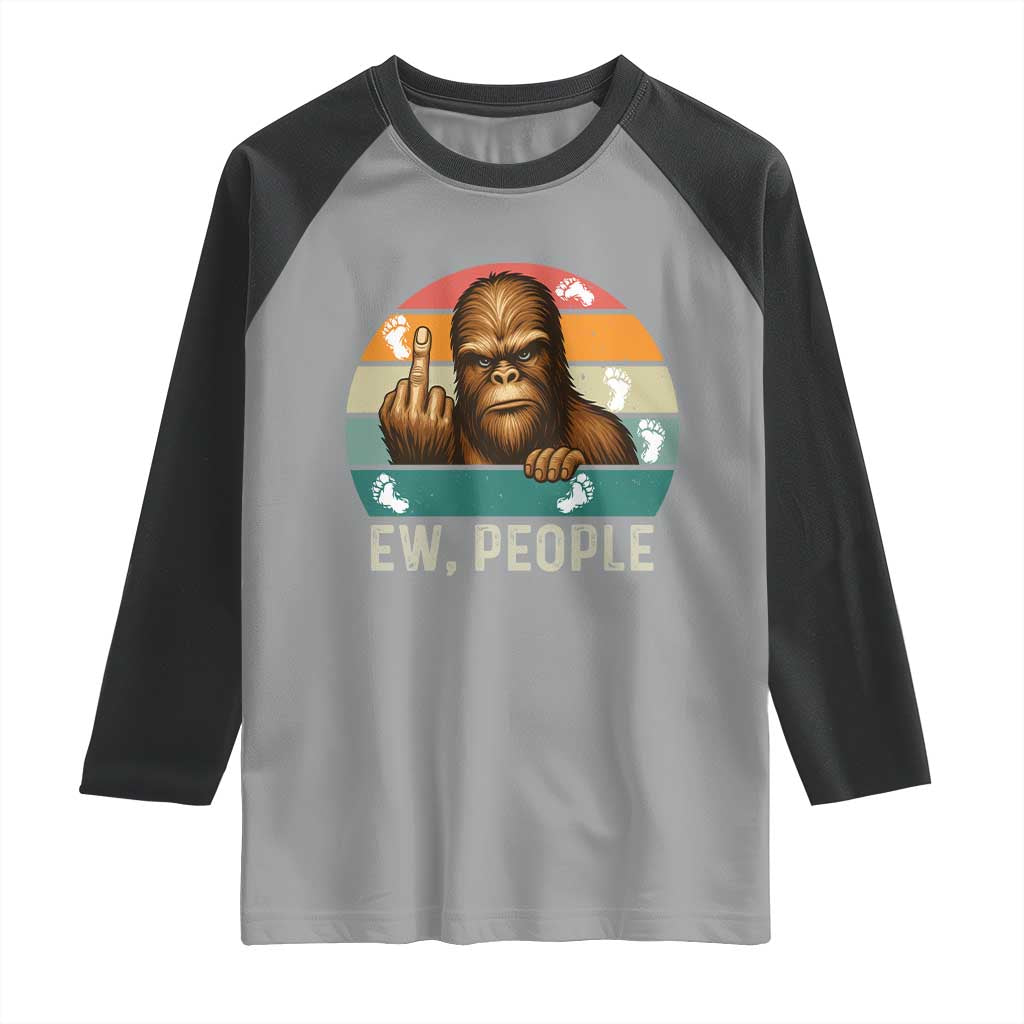 Bigfoot Lover Raglan Shirt Funny Ew People Retro Sunset Design - Wonder Print Shop