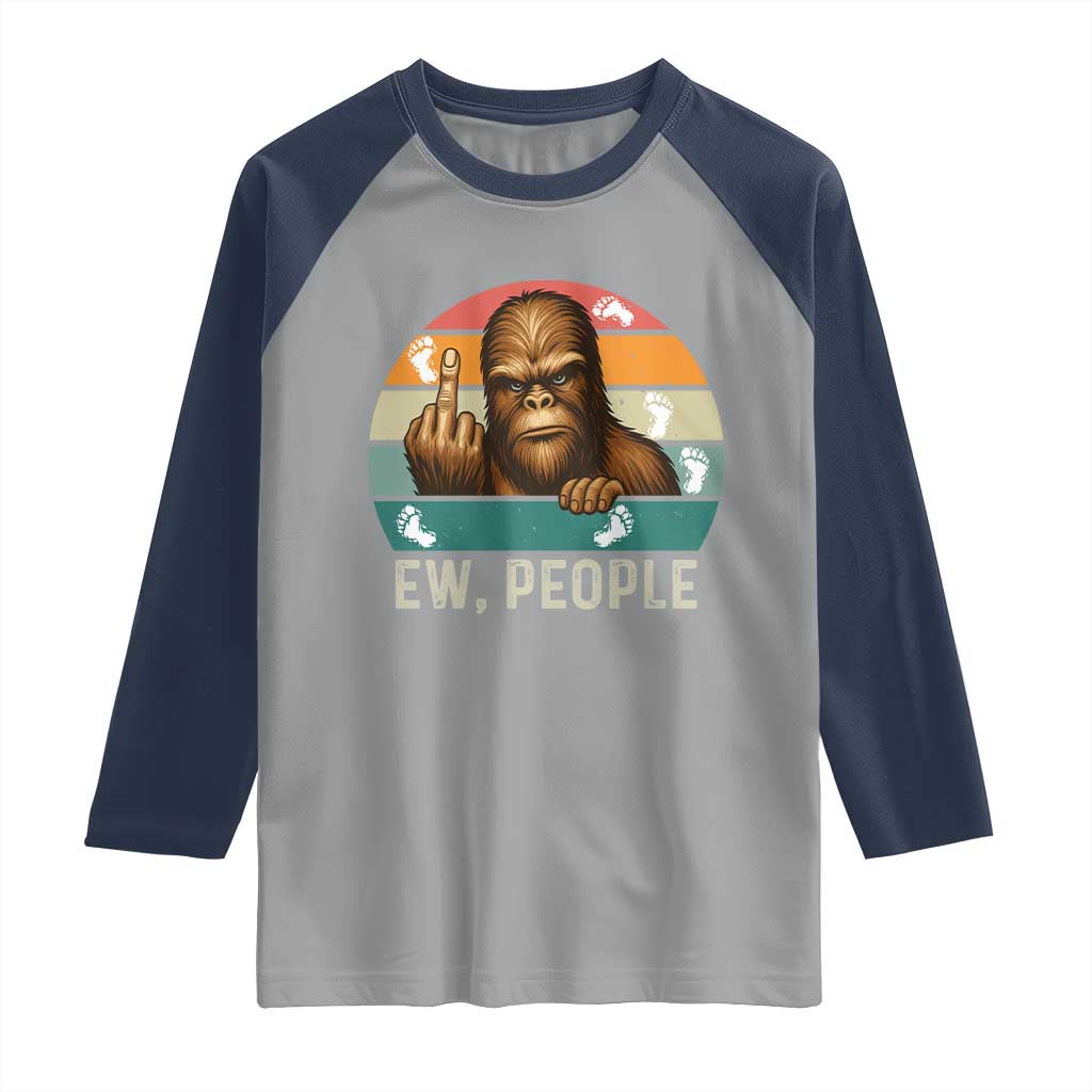 Bigfoot Lover Raglan Shirt Funny Ew People Retro Sunset Design - Wonder Print Shop