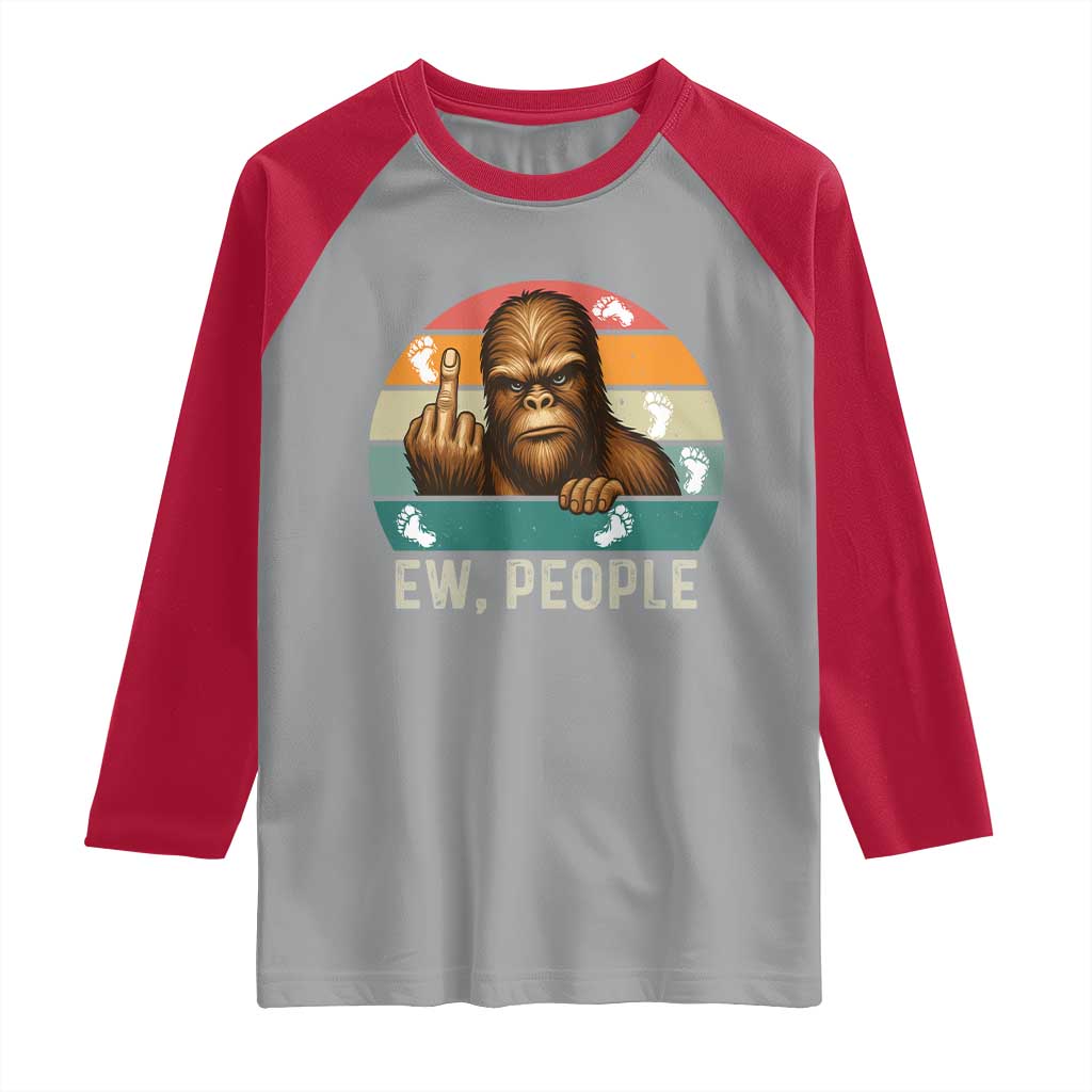 Bigfoot Lover Raglan Shirt Funny Ew People Retro Sunset Design - Wonder Print Shop