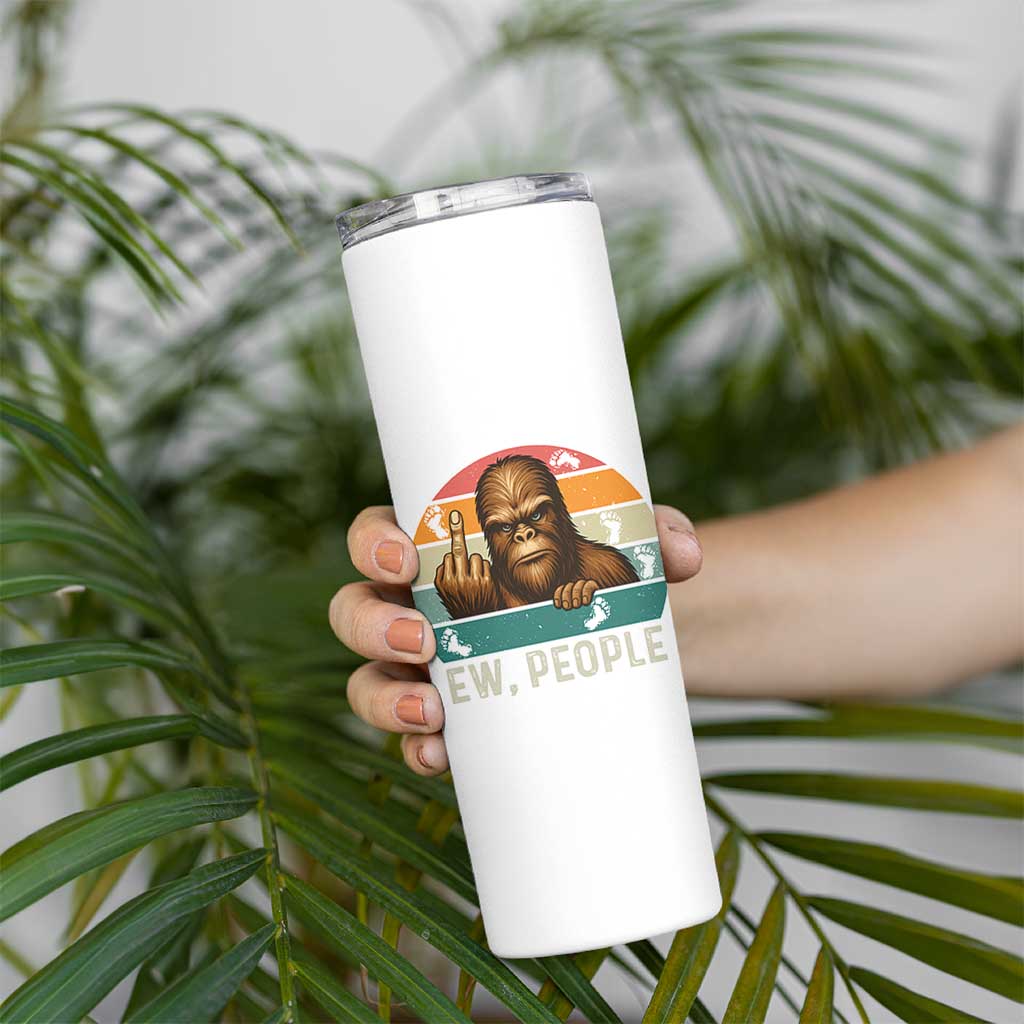 Bigfoot Lover Skinny Tumbler Funny Ew People Retro Sunset Design