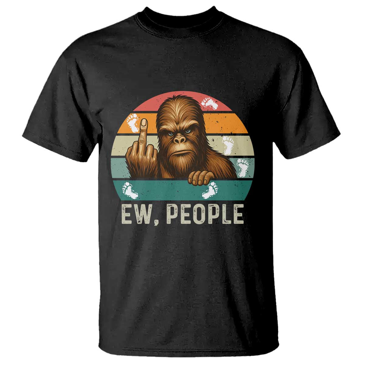 Bigfoot Lover T Shirt Funny Ew People Retro Sunset Design - Wonder Print Shop