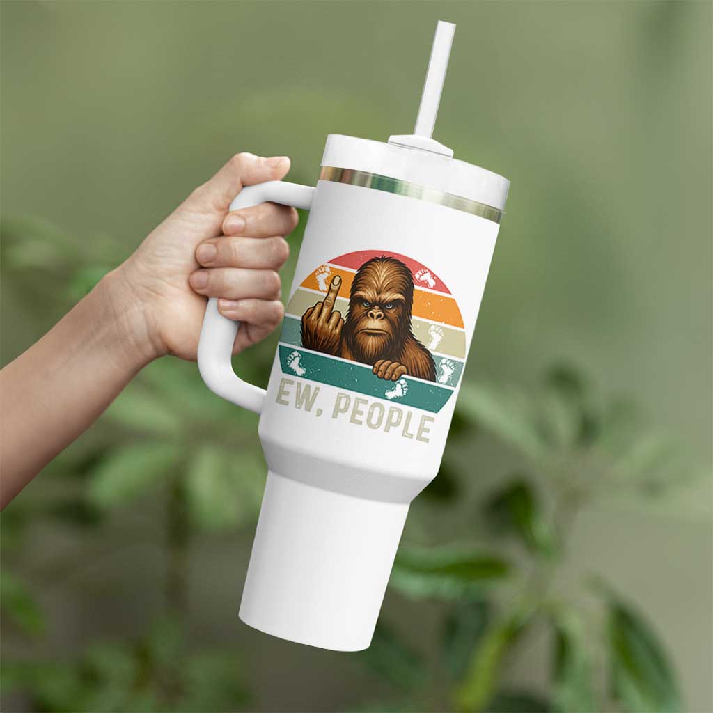 Bigfoot Lover Tumbler With Handle Funny Ew People Retro Sunset Design