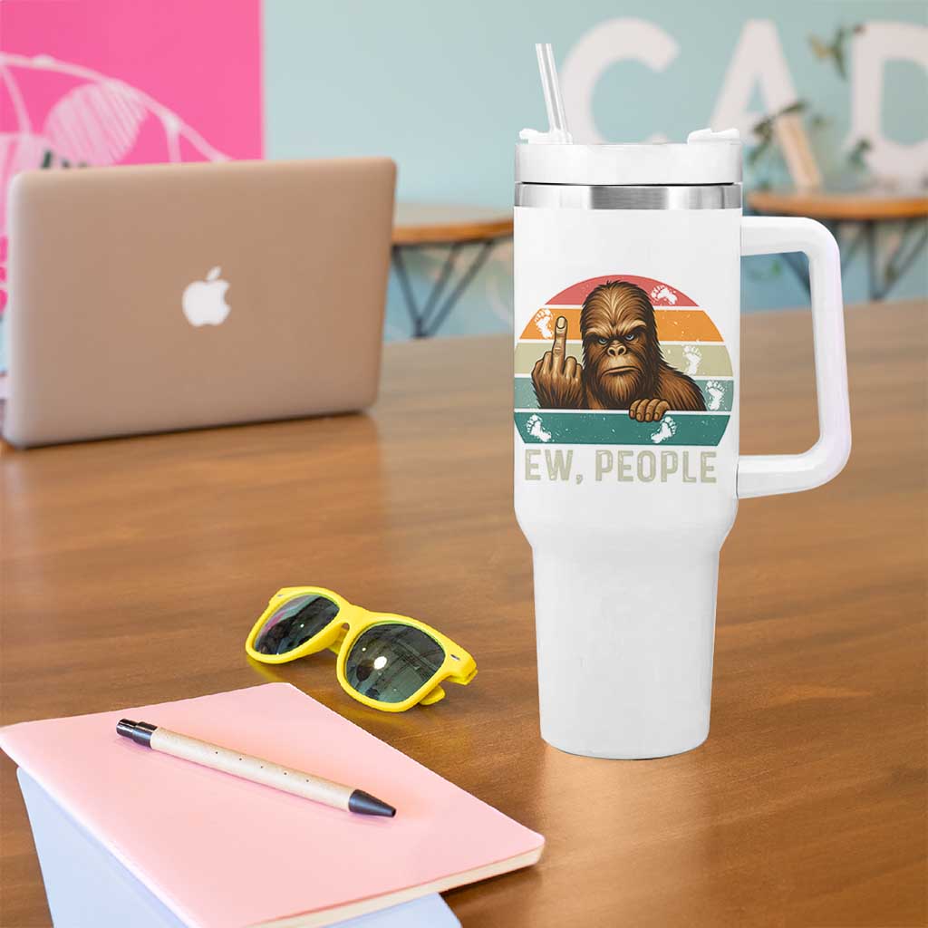 Bigfoot Lover Tumbler With Handle Funny Ew People Retro Sunset Design