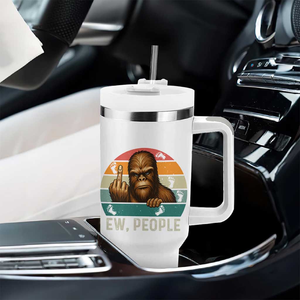 Bigfoot Lover Tumbler With Handle Funny Ew People Retro Sunset Design