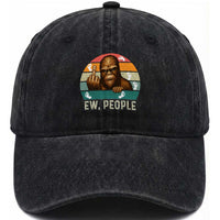 Bigfoot Lover Washed Cotton Baseball Cap Funny Ew People Retro Sunset Design