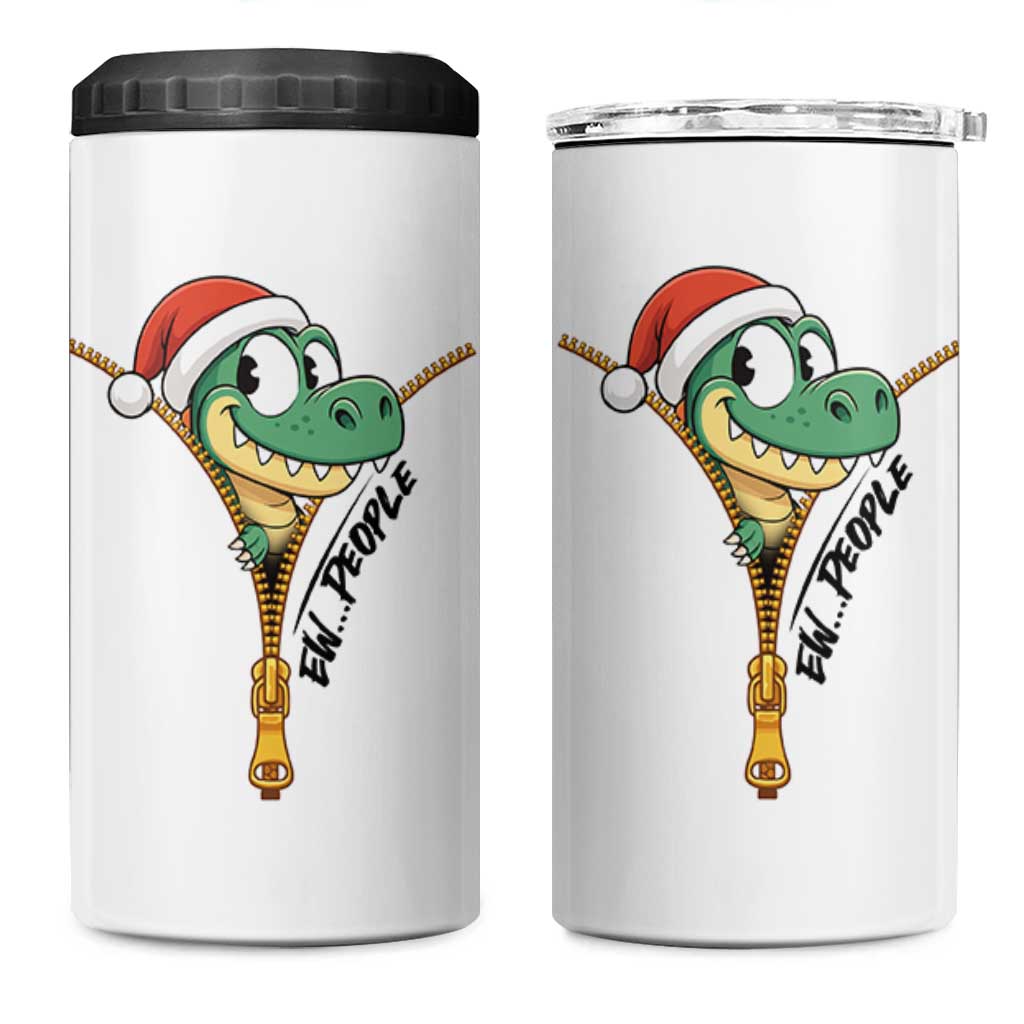 Funny Christmas Dinosaur 4 in 1 Can Cooler Tumbler Ew People Xmas Gift