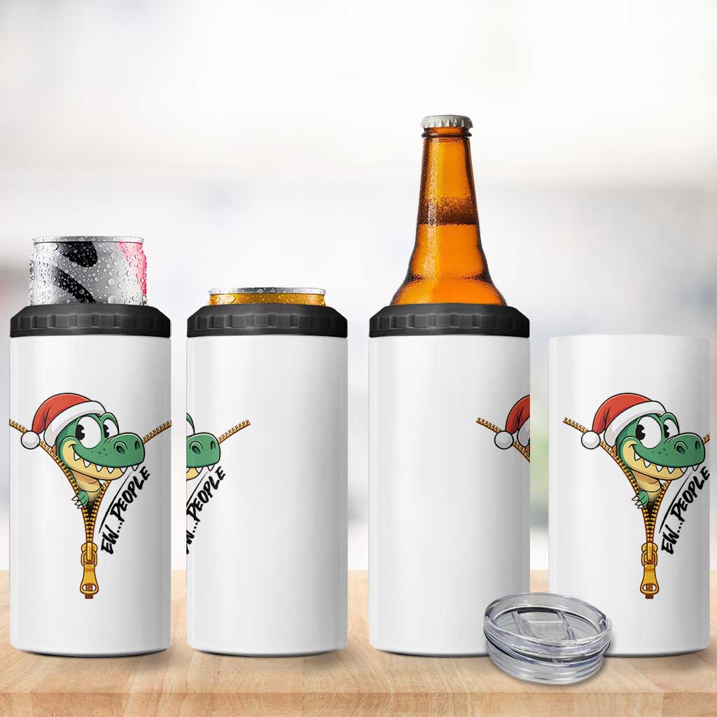 Funny Christmas Dinosaur 4 in 1 Can Cooler Tumbler Ew People Xmas Gift