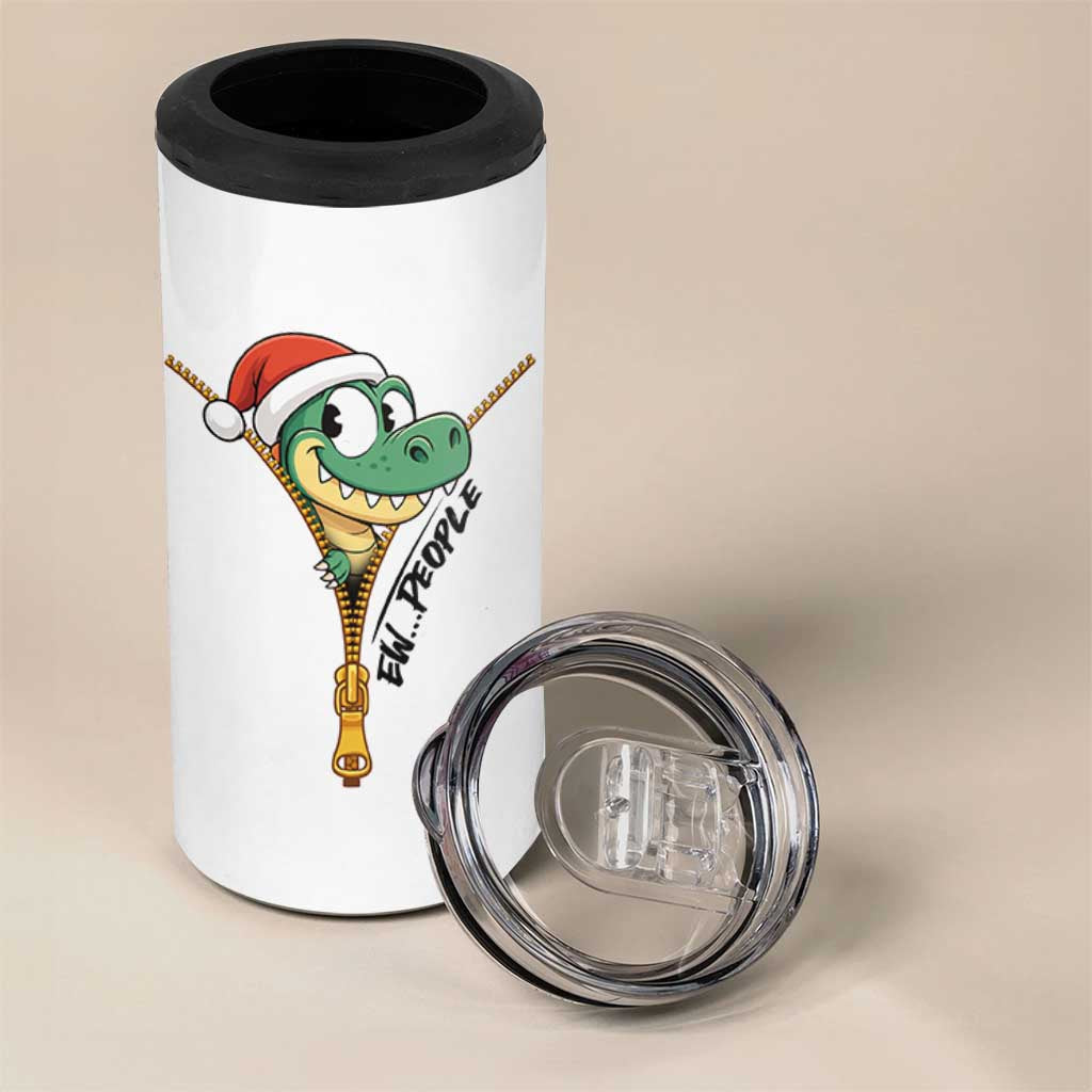 Funny Christmas Dinosaur 4 in 1 Can Cooler Tumbler Ew People Xmas Gift