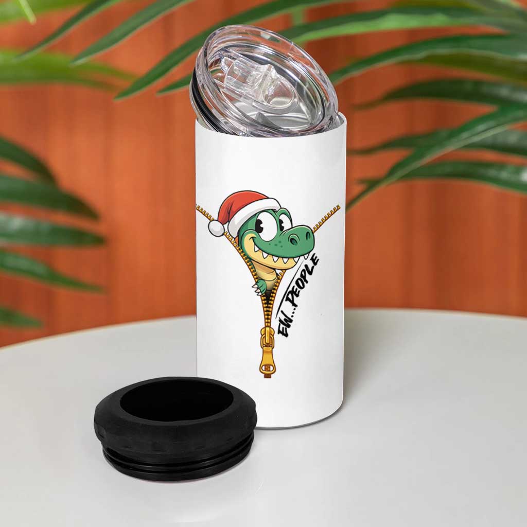 Funny Christmas Dinosaur 4 in 1 Can Cooler Tumbler Ew People Xmas Gift