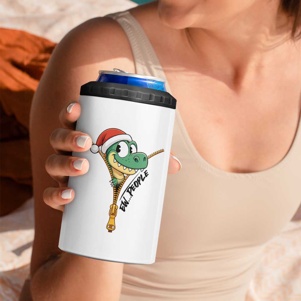 Funny Christmas Dinosaur 4 in 1 Can Cooler Tumbler Ew People Xmas Gift