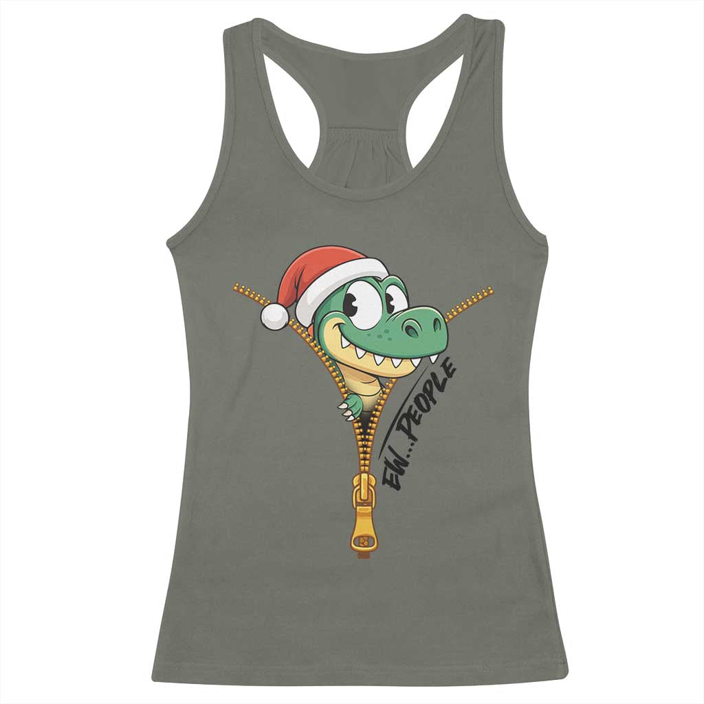 Funny Christmas Dinosaur Racerback Tank Top Ew People Xmas Gift - Wonder Print Shop