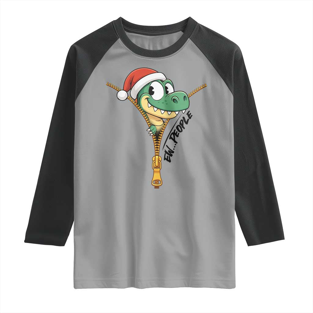 Funny Christmas Dinosaur Raglan Shirt Ew People Xmas Gift - Wonder Print Shop