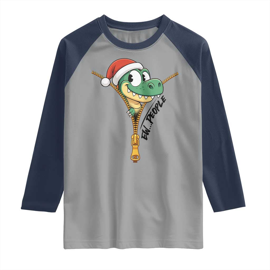 Funny Christmas Dinosaur Raglan Shirt Ew People Xmas Gift - Wonder Print Shop