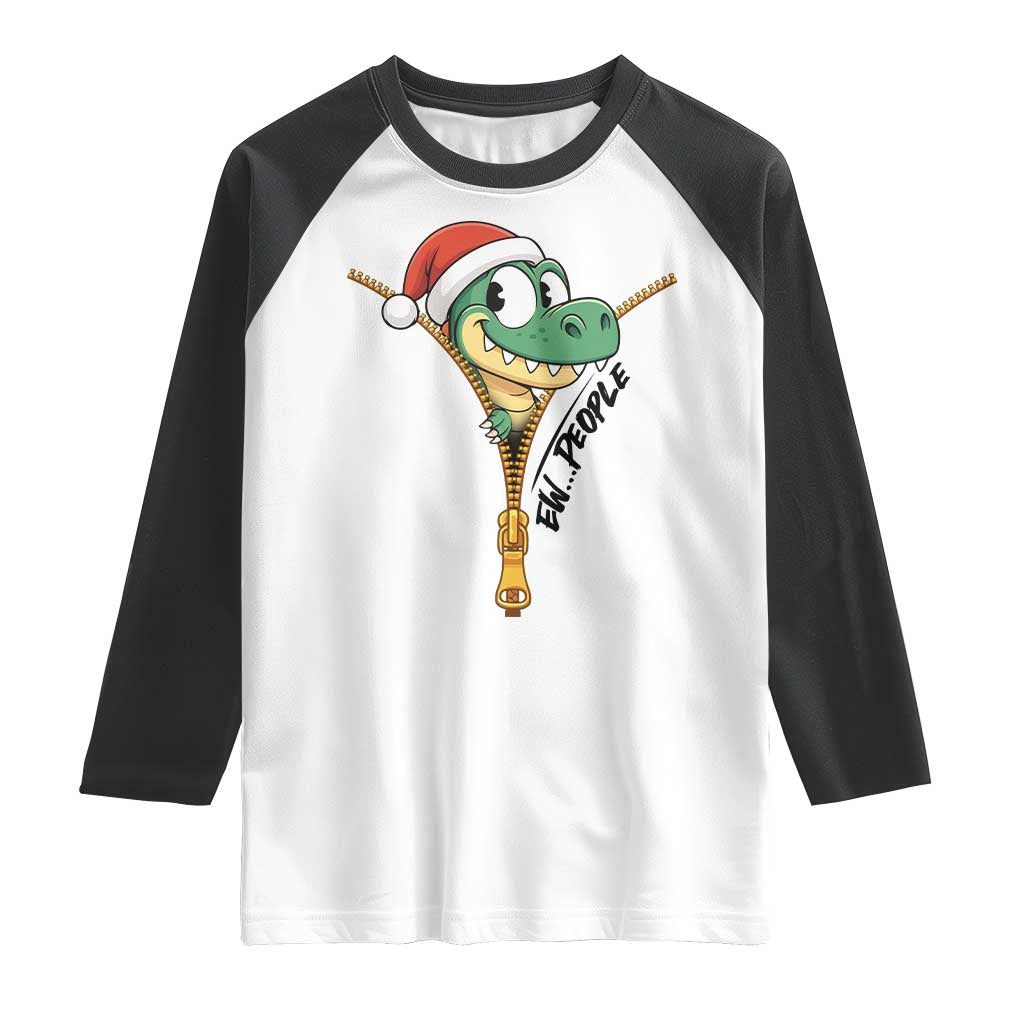 Funny Christmas Dinosaur Raglan Shirt Ew People Xmas Gift - Wonder Print Shop