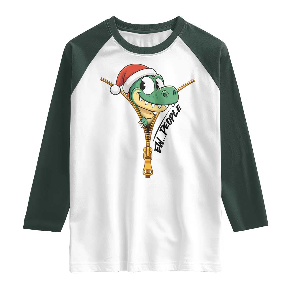 Funny Christmas Dinosaur Raglan Shirt Ew People Xmas Gift - Wonder Print Shop