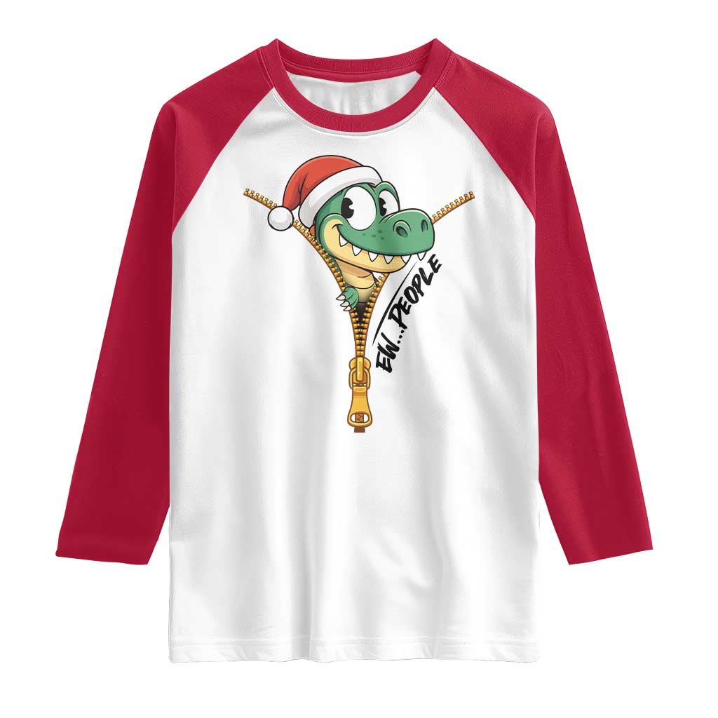 Funny Christmas Dinosaur Raglan Shirt Ew People Xmas Gift - Wonder Print Shop