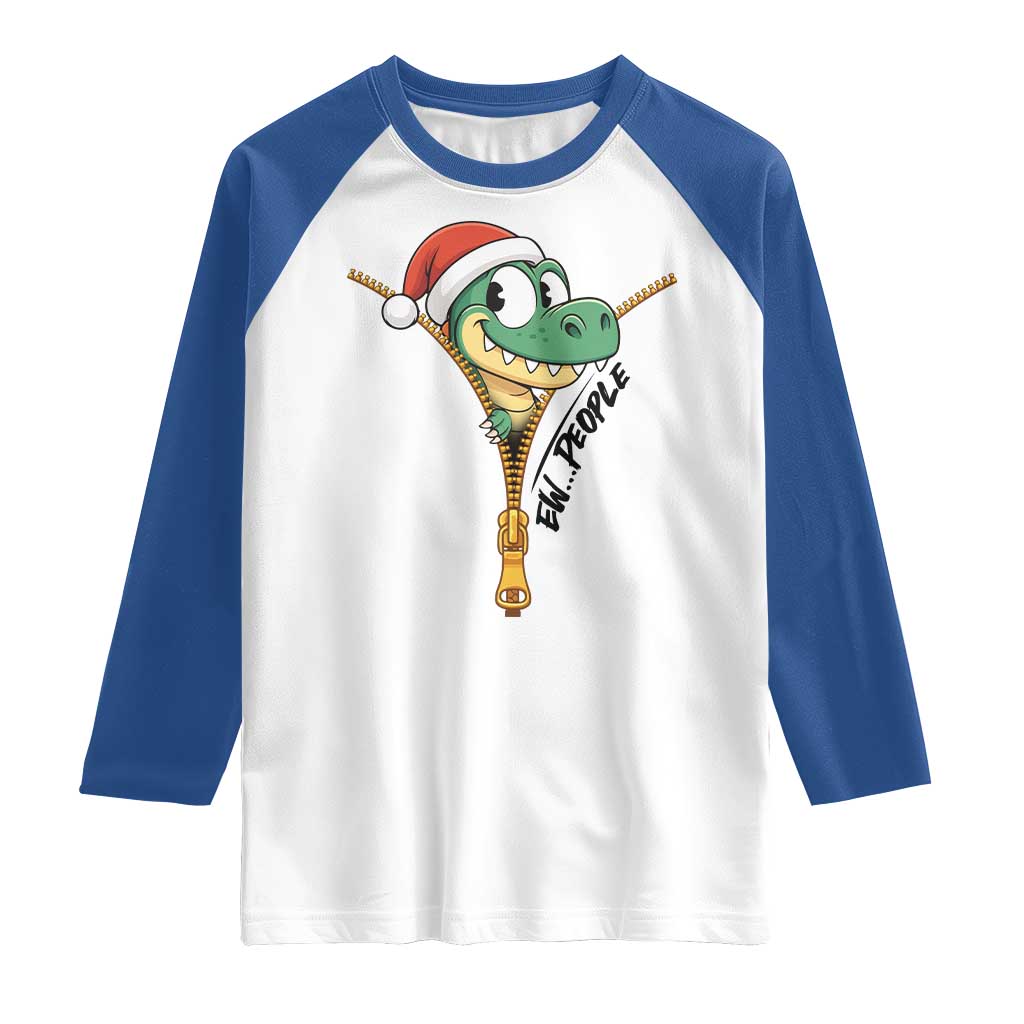 Funny Christmas Dinosaur Raglan Shirt Ew People Xmas Gift - Wonder Print Shop
