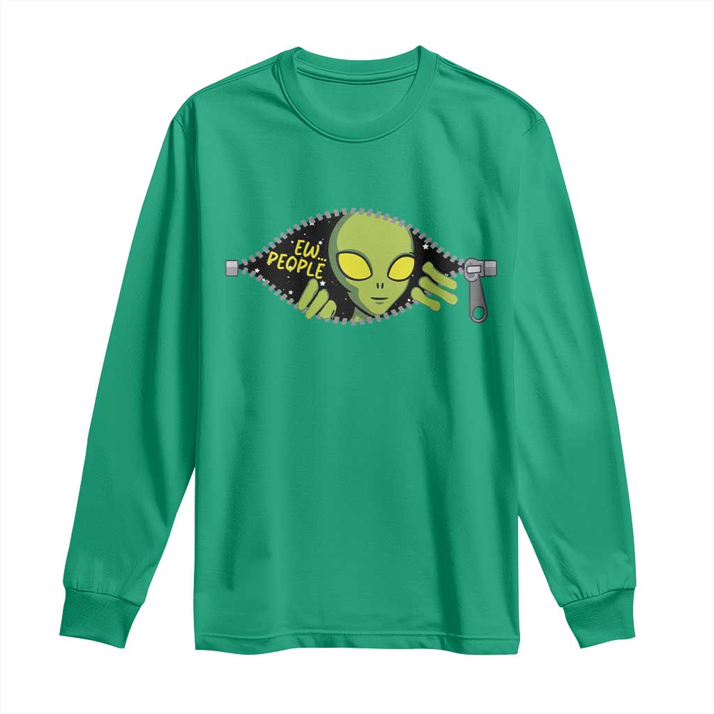 Funny Alien Long Sleeve Shirt Ew People Hater Quote - Wonder Print Shop