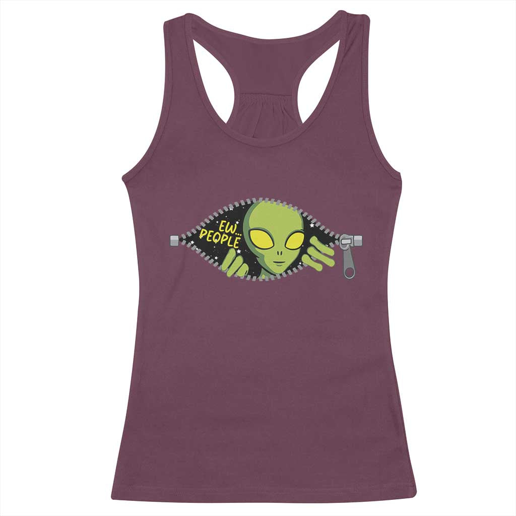 Funny Alien Racerback Tank Top Ew People Hater Quote - Wonder Print Shop