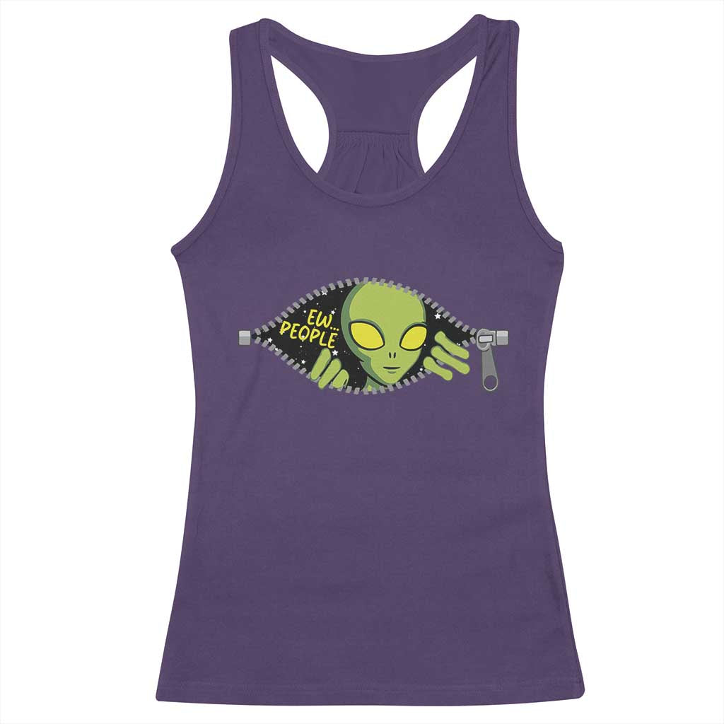 Funny Alien Racerback Tank Top Ew People Hater Quote - Wonder Print Shop