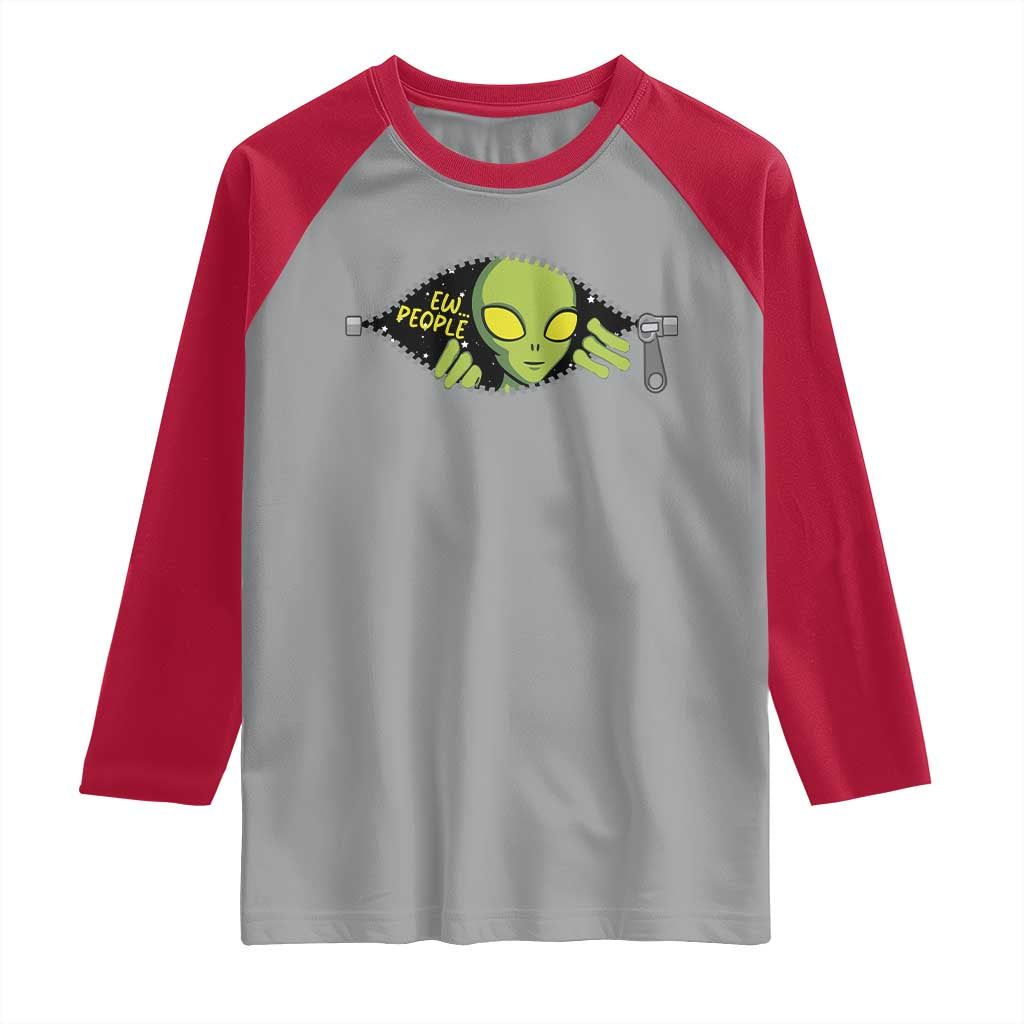 Funny Alien Raglan Shirt Ew People Hater Quote - Wonder Print Shop