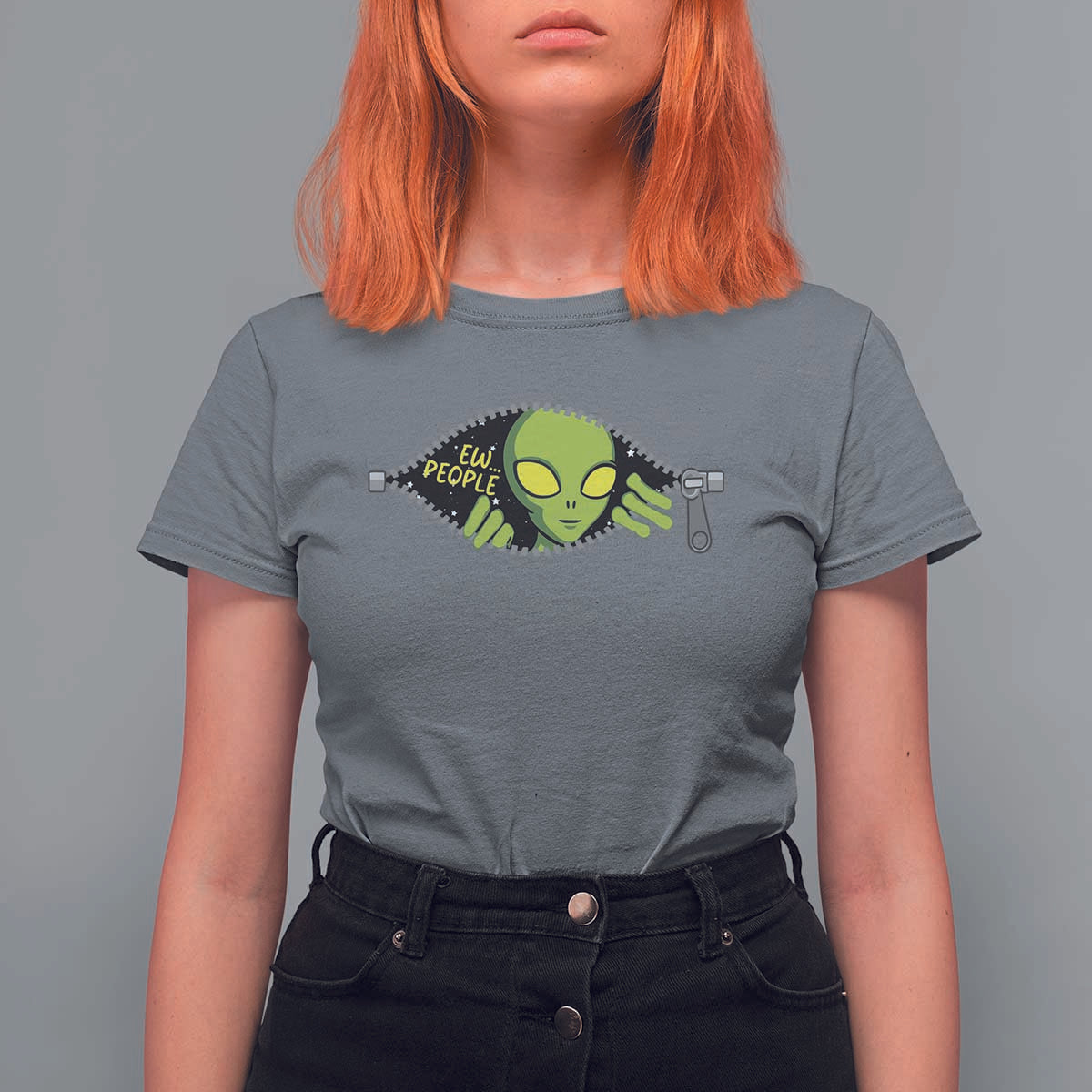 Funny Alien T Shirt For Women Ew People Hater Quote - Wonder Print Shop