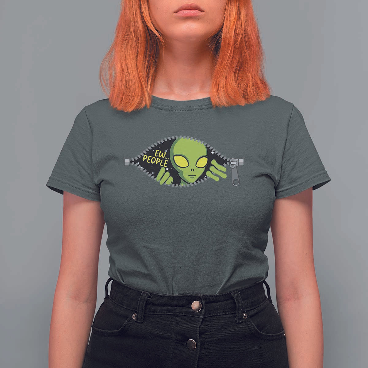 Funny Alien T Shirt For Women Ew People Hater Quote - Wonder Print Shop