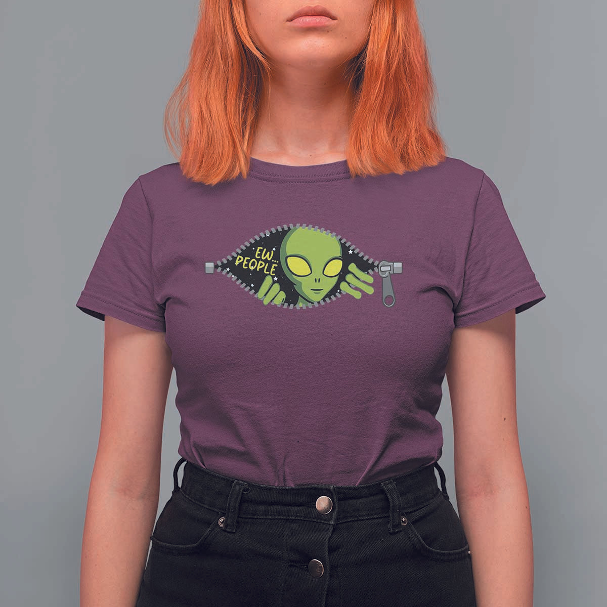 Funny Alien T Shirt For Women Ew People Hater Quote - Wonder Print Shop
