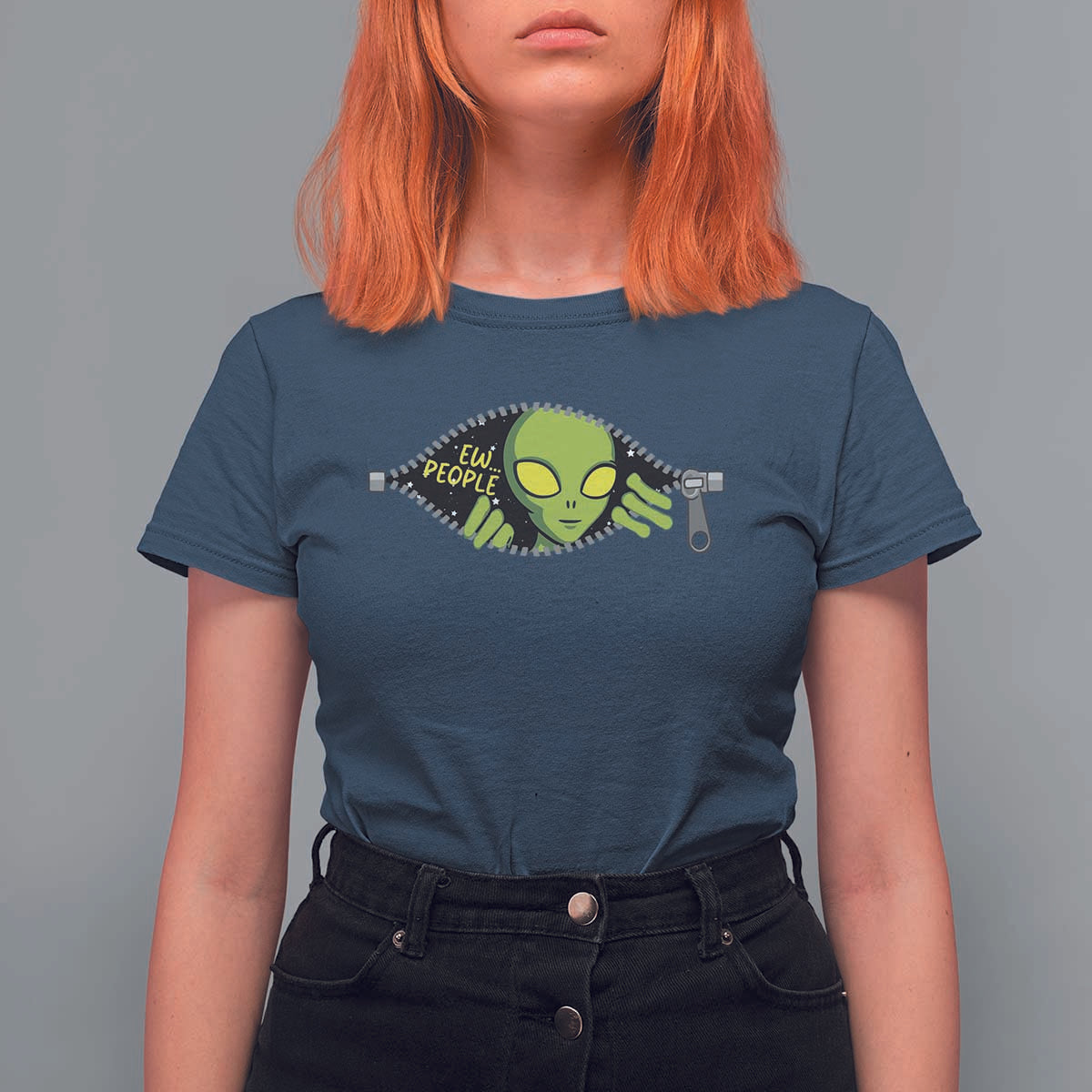 Funny Alien T Shirt For Women Ew People Hater Quote - Wonder Print Shop