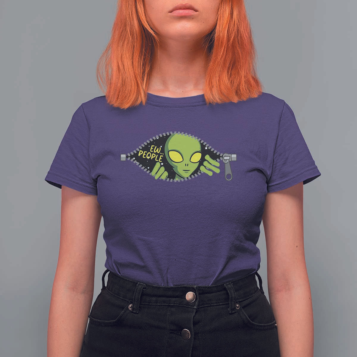 Funny Alien T Shirt For Women Ew People Hater Quote - Wonder Print Shop