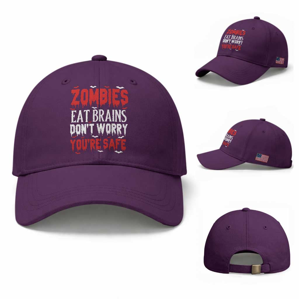 Zombies Eat Brains Dont Worry You Are Safe Baseball Cap Funny Zombie Joke