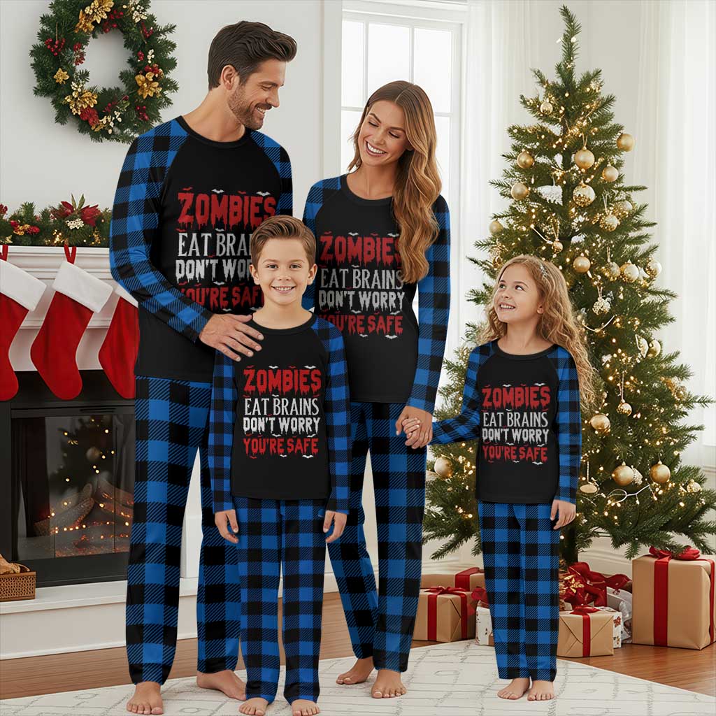 Zombies Eat Brains Dont Worry You Are Safe Plaid Pajama Set Funny Zombie Joke