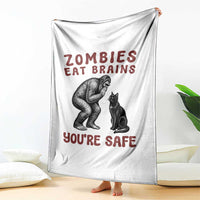 Funny Bigfoot And Black Cat Throw Blanket Zombies Eat Brains Dont Worry You Are Safe