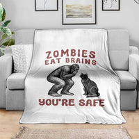 Funny Bigfoot And Black Cat Throw Blanket Zombies Eat Brains Dont Worry You Are Safe